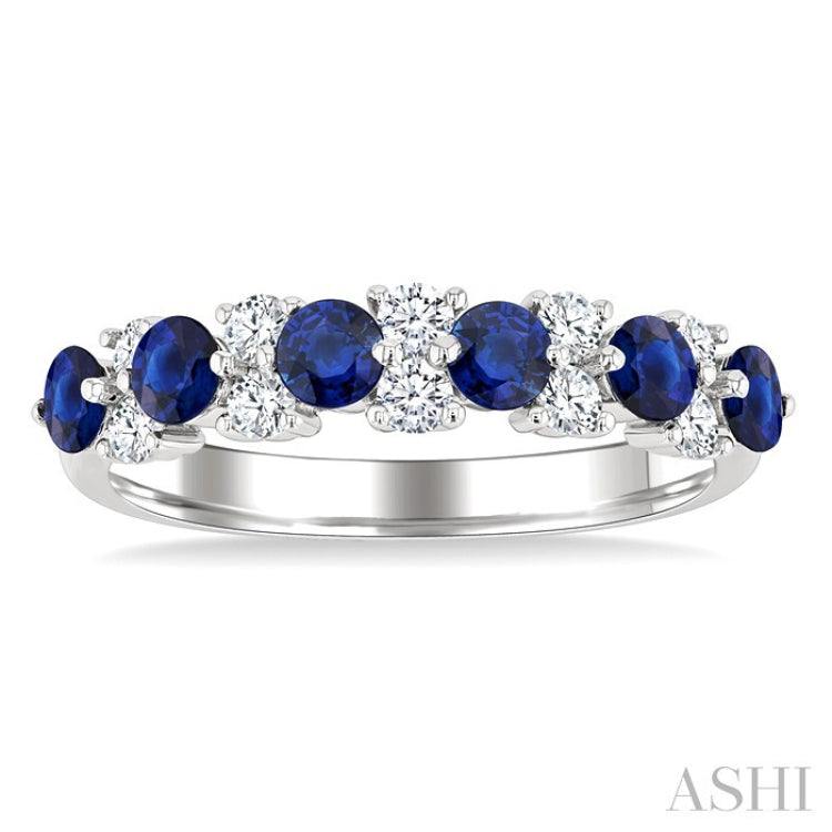 3 MM Sapphire and 1/3 Ctw Round Cut Diamond Precious Band in 14K White Gold