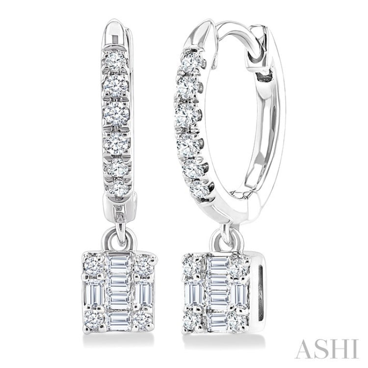 1/3 Ctw Petite Square Shape Fusion Diamond Fashion Huggies in 10K White Gold