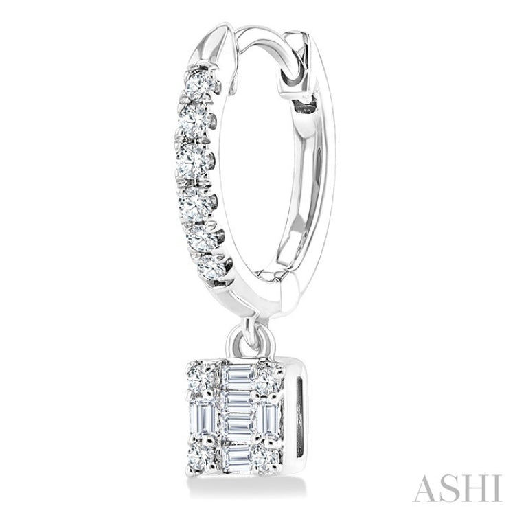 1/3 Ctw Petite Square Shape Fusion Diamond Fashion Huggies in 10K White Gold