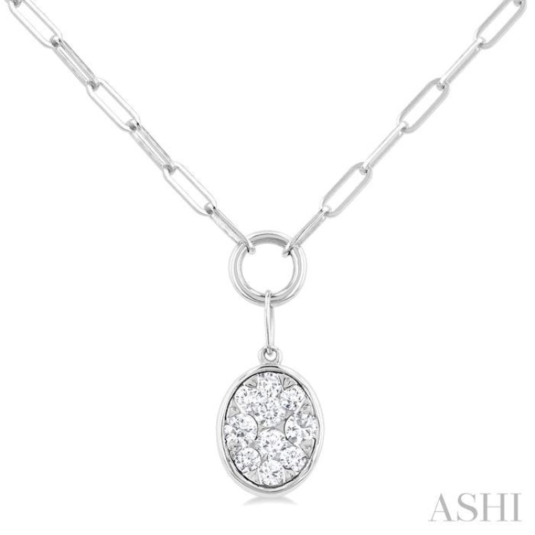 1/4 Ctw Lovebright Oval Shape Round Cut Diamond Paperclip Necklace in 14K White Gold