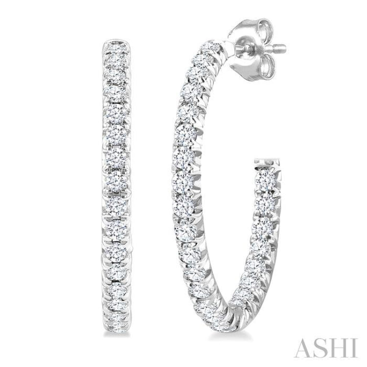 1/2 Ctw French Pave Set Round Cut Diamond Fashion Half Hoop Earrings in 14K White Gold