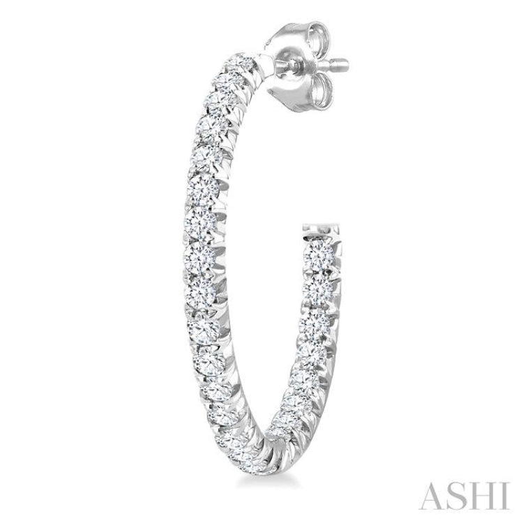 1/2 Ctw French Pave Set Round Cut Diamond Fashion Half Hoop Earrings in 14K White Gold