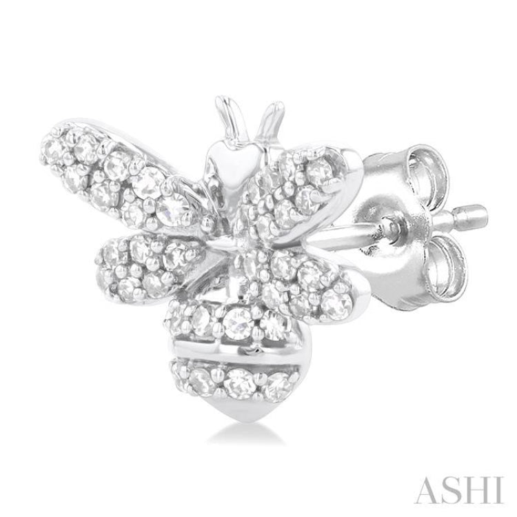 1/3 Ctw Petite Bumble Bee Round Cut Diamond Fashion Stud Earrings in 10K White Gold