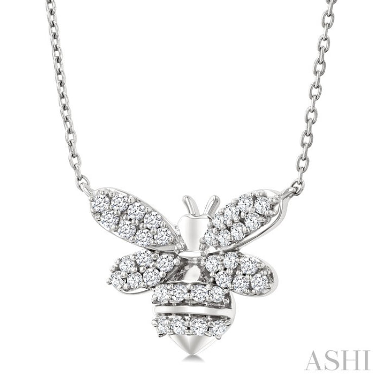1/4 Ctw Petite Bumble Bee Round Cut Diamond Fashion Pendant With Chain in 10K White Gold