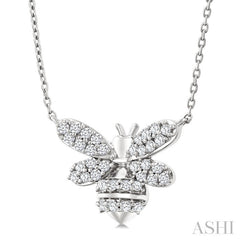 1/4 Ctw Petite Bumble Bee Round Cut Diamond Fashion Pendant With Chain in 10K White Gold