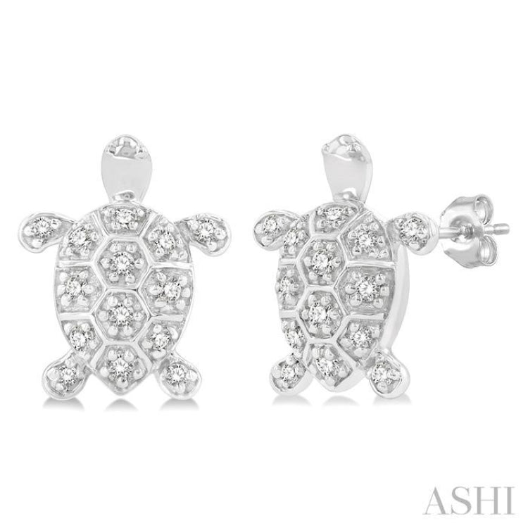1/6 Ctw Petite Turtle Round Cut Diamond Fashion Stud Earrings in 10K White Gold