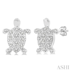 1/6 Ctw Petite Turtle Round Cut Diamond Fashion Stud Earrings in 10K White Gold