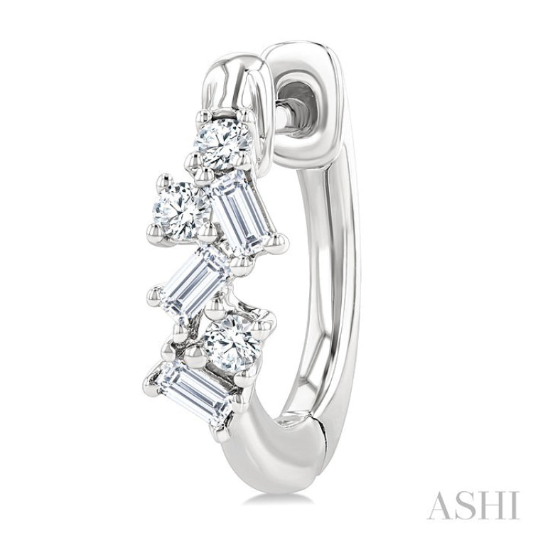 1/4 Ctw Petite Fusion Scatter Baguette and Round Cut Diamond Fashion Huggies in 14K White Gold