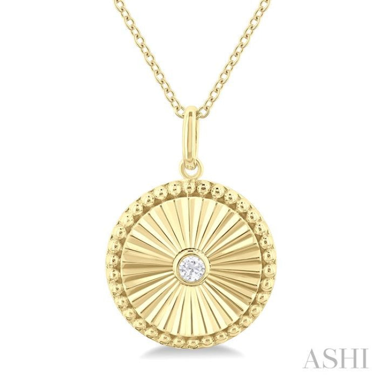 1/20 Ctw Round fluted medallion Round Cut Diamond Pirouette Pendant With Chain in 10K Yellow Gold