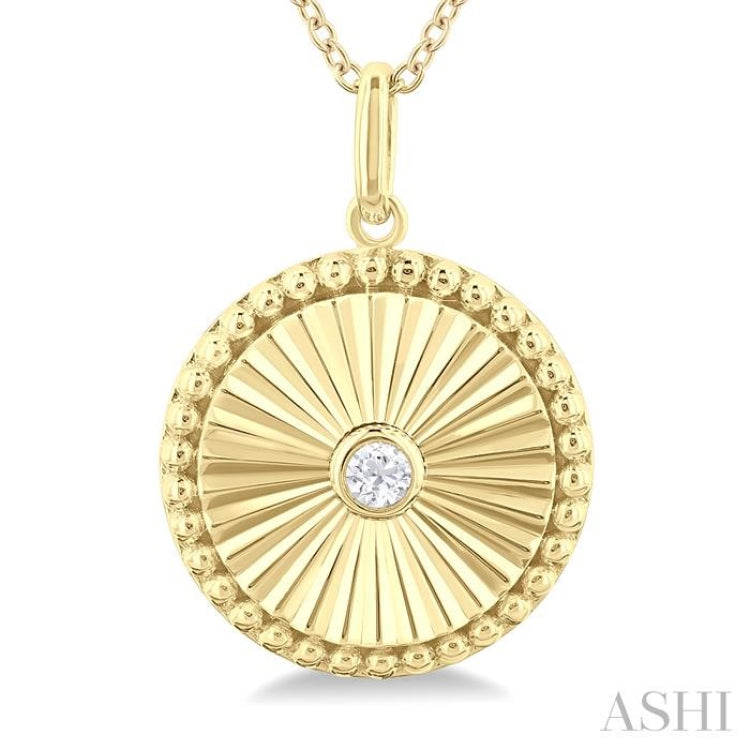 1/20 Ctw Round fluted medallion Round Cut Diamond Pirouette Pendant With Chain in 10K Yellow Gold