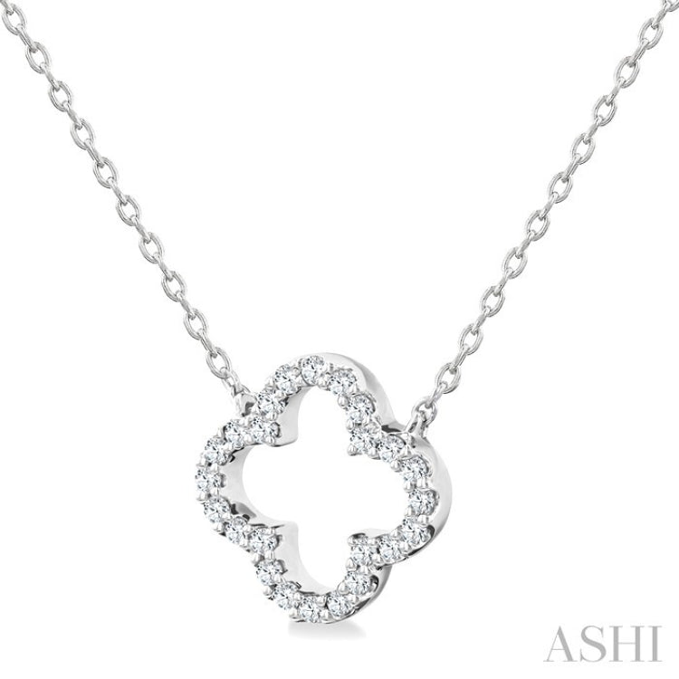 1/8 Ctw Petite Clover Round Cut Diamond Fashion Pendant With Chain in 10K White Gold