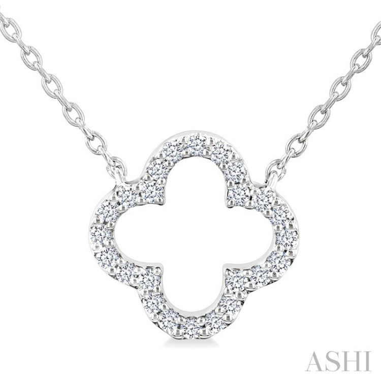 1/8 Ctw Petite Clover Round Cut Diamond Fashion Pendant With Chain in 10K White Gold