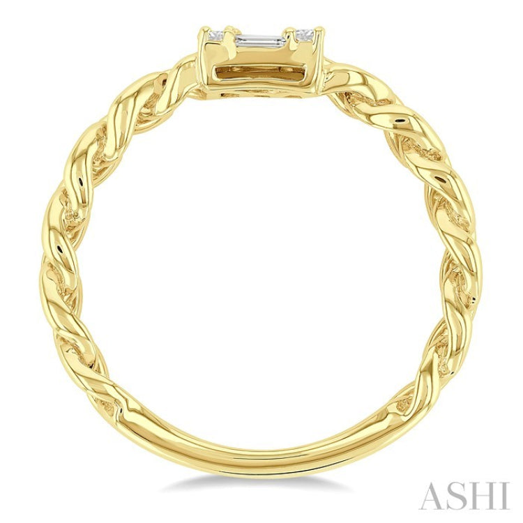 1/4 Ctw Fusion Baguette and Round Cut Diamond Curb & Cuban Link Fashion Ring in 14K Yellow Gold