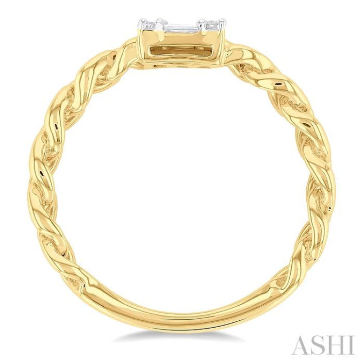 1/4 Ctw Fusion Baguette and Round Cut Diamond Curb & Cuban Link Fashion Ring in 14K Yellow Gold