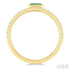 5x3 MM East- West Emerald and 1/4 Ctw Round Cut Diamond Triple Split Precious Ring in 10K Yellow Gold