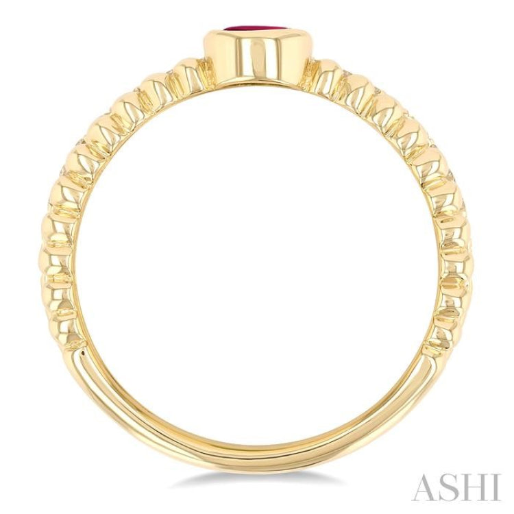 4x3 MM Oval Shape Ruby and 1/5 Ctw Single Cut Diamonds Precious Fashion Split Twin Ring in 10K Yellow Gold