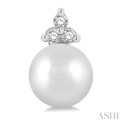 5.5 MM Round Cut Cultured Pearl and 1/20 Ctw Petite Round Cut Diamond Fashion Stud Earrings in 10K White Gold