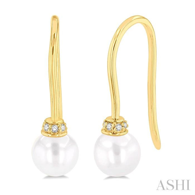 5.5 MM Round Shape Cultured Pearls and 1/20 Ctw Round Cut Diamond Petite Fashion Earrings in 10K Yellow Gold