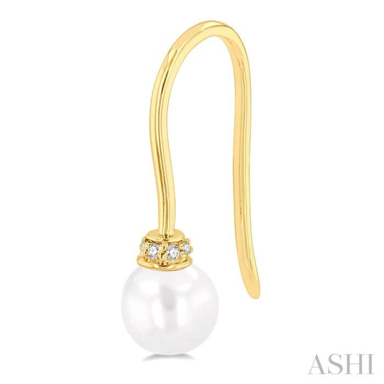 5.5 MM Round Shape Cultured Pearls and 1/20 Ctw Round Cut Diamond Petite Fashion Earrings in 10K Yellow Gold
