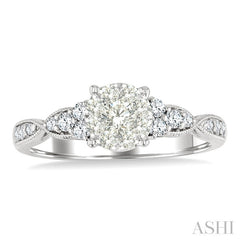 1/2 Ctw Round Shape Lovebright Carved Shank Round Cut Diamond Engagement Ring in 14K White Gold
