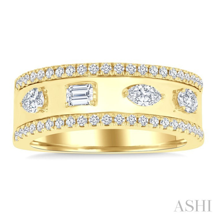 5/8 Ctw Mixed Shape Cut Diamond Fashion Wide Band in 14K Yellow Gold