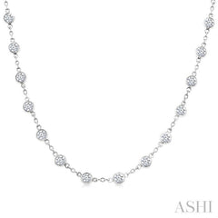 4 Ctw Bezel Set Round Cut Diamond Station Necklace in 14K White Gold