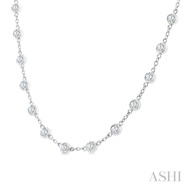 4 Ctw Bezel Set Round Cut Diamond Station Necklace in 14K White Gold