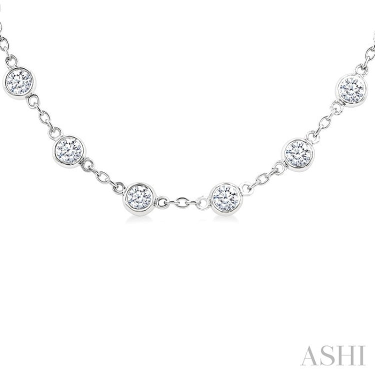 4 Ctw Bezel Set Round Cut Diamond Station Necklace in 14K White Gold