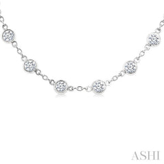 4 Ctw Bezel Set Round Cut Diamond Station Necklace in 14K White Gold