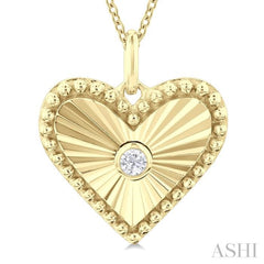 1/20 Ctw Heart fluted medallion Round Cut Diamond Pirouette Pendant With Chain in 10K Yellow Gold