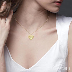 1/20 Ctw Heart fluted medallion Round Cut Diamond Pirouette Pendant With Chain in 10K Yellow Gold