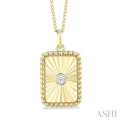1/20 Ctw Rectangle fluted medallion Round Cut Diamond Pirouette Pendant With Chain in 10K Yellow Gold