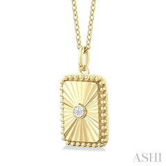 1/20 Ctw Rectangle fluted medallion Round Cut Diamond Pirouette Pendant With Chain in 10K Yellow Gold