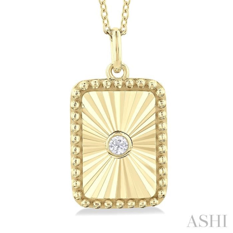 1/20 Ctw Rectangle fluted medallion Round Cut Diamond Pirouette Pendant With Chain in 10K Yellow Gold