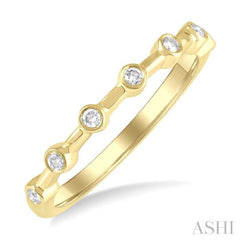 1/10 Ctw Bezel Set Round Cut Diamond Stackable Wedding Band in 14K Yellow Gold