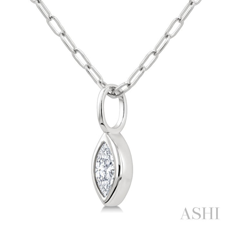 1/5 Ctw Marquise Cut Bezel Set Diamond Fashion Pendant With Paperclip Chain in 14K White Gold