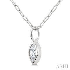1/5 Ctw Marquise Cut Bezel Set Diamond Fashion Pendant With Paperclip Chain in 14K White Gold