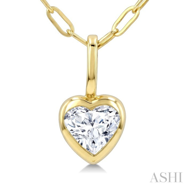1/5 Ctw Heart Shape Bezel Set Diamond Fashion Pendant With Paperclip Chain in 14K Yellow Gold