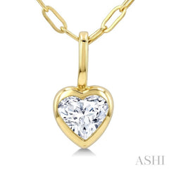1/5 Ctw Heart Shape Bezel Set Diamond Fashion Pendant With Paperclip Chain in 14K Yellow Gold