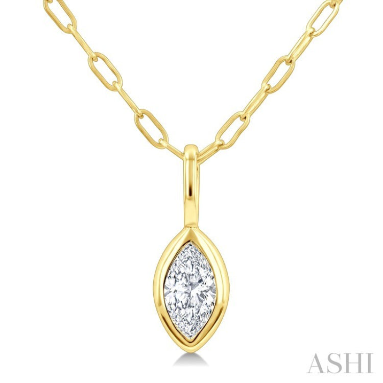 1/5 Ctw Marquise Cut Bezel Set Diamond Fashion Pendant With Paperclip Chain in 14K Yellow Gold