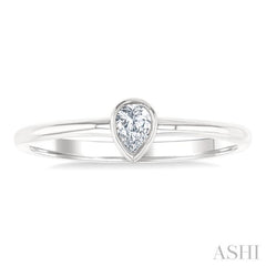1/6 Ctw Petite Bezel Set Pear Cut Diamond Fashion Ring in 10K White Gold