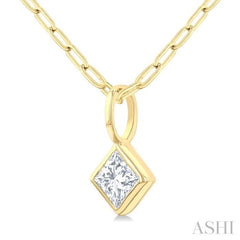 1/5 Ctw Princess Cut Bezel Set Diamond Fashion Pendant With Paperclip Chain in 14K Yellow Gold