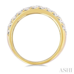 1/2 ctw Dome Shape Slanted Ribbed Pattern Round Cut Diamond Fashion Ring in 10K Yellow Gold