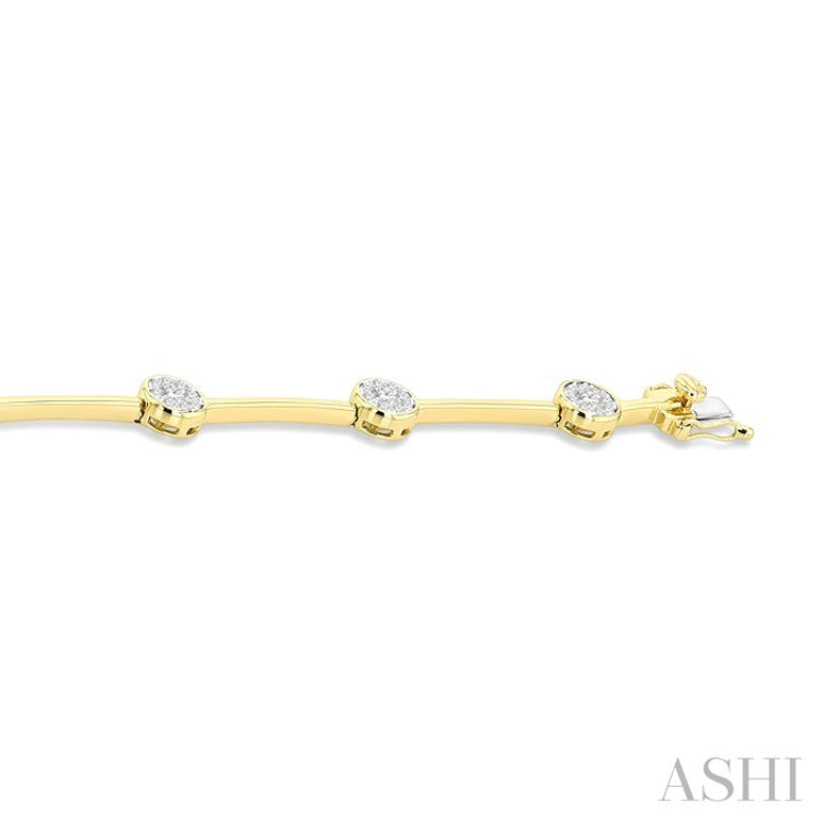 1 1/5 Ctw Lovebright Circular and Bar Shape Link Round Cut Diamond Bracelet in 14K Yellow and White Gold