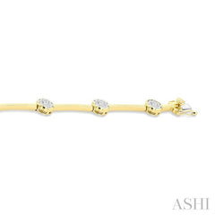 1 1/5 Ctw Lovebright Circular and Bar Shape Link Round Cut Diamond Bracelet in 14K Yellow and White Gold