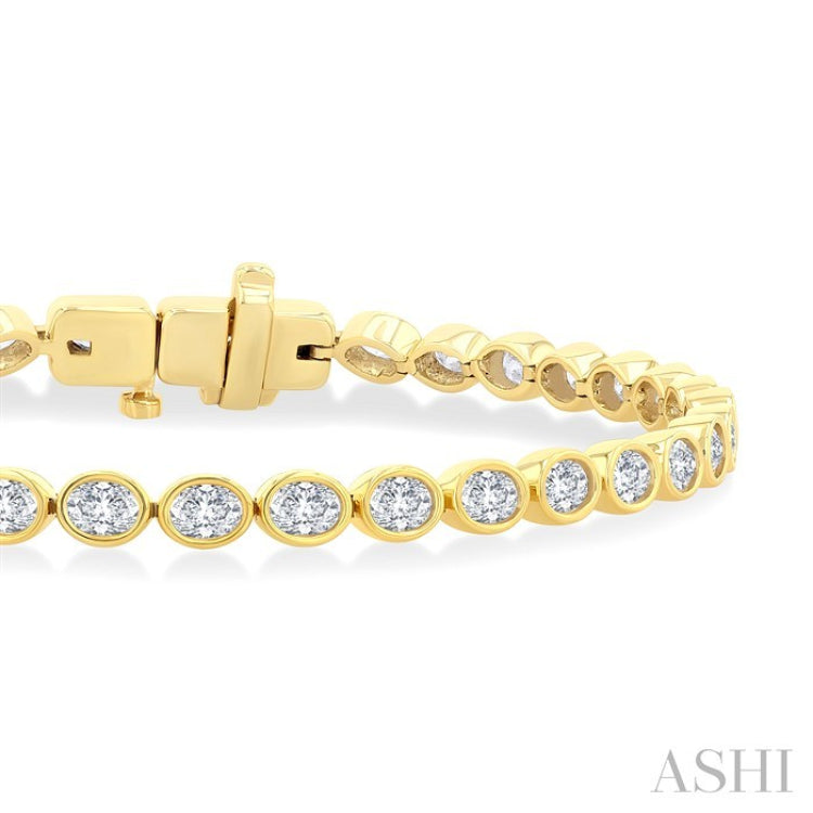 3 3/4 Ctw East-West Bezel Set Oval Cut Diamond Tennis Bracelet in 14K Yellow Gold