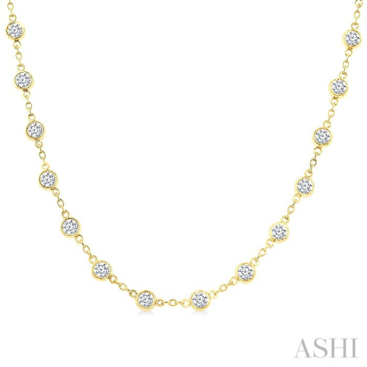 4 Ctw Bezel Set Round Cut Diamond Station Necklace in 14K Yellow Gold