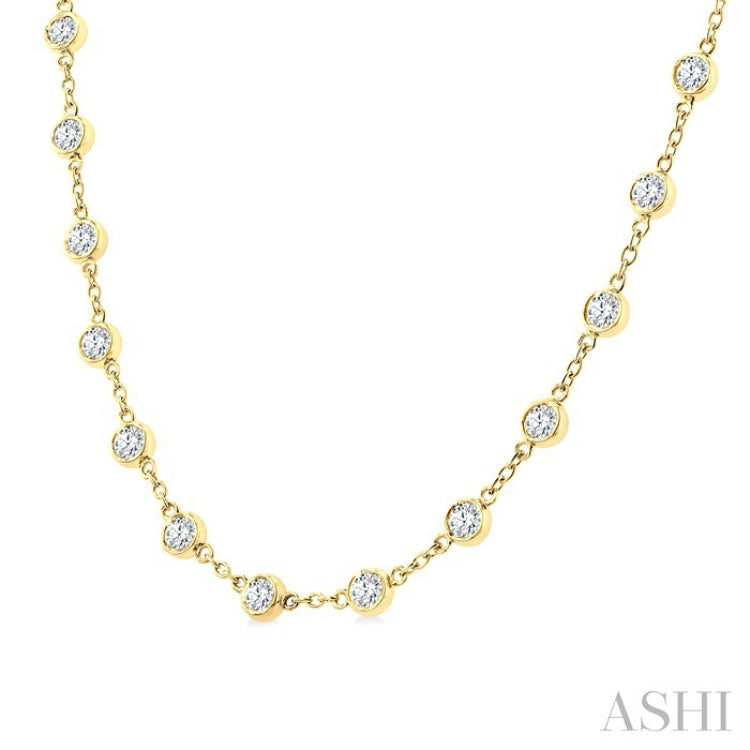 4 Ctw Bezel Set Round Cut Diamond Station Necklace in 14K Yellow Gold