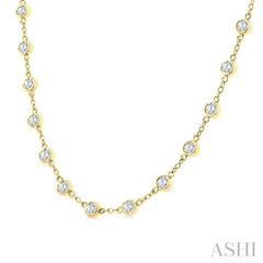 4 Ctw Bezel Set Round Cut Diamond Station Necklace in 14K Yellow Gold