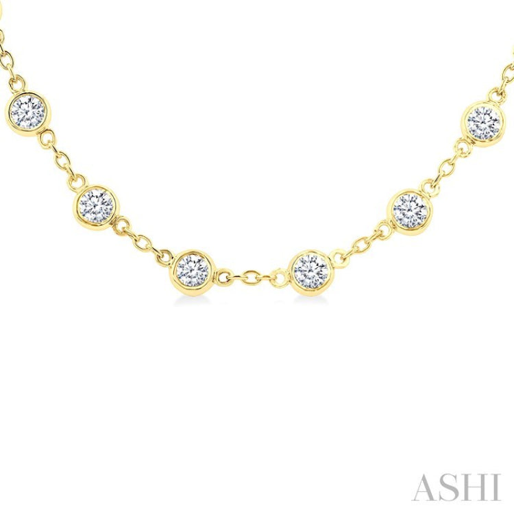 4 Ctw Bezel Set Round Cut Diamond Station Necklace in 14K Yellow Gold